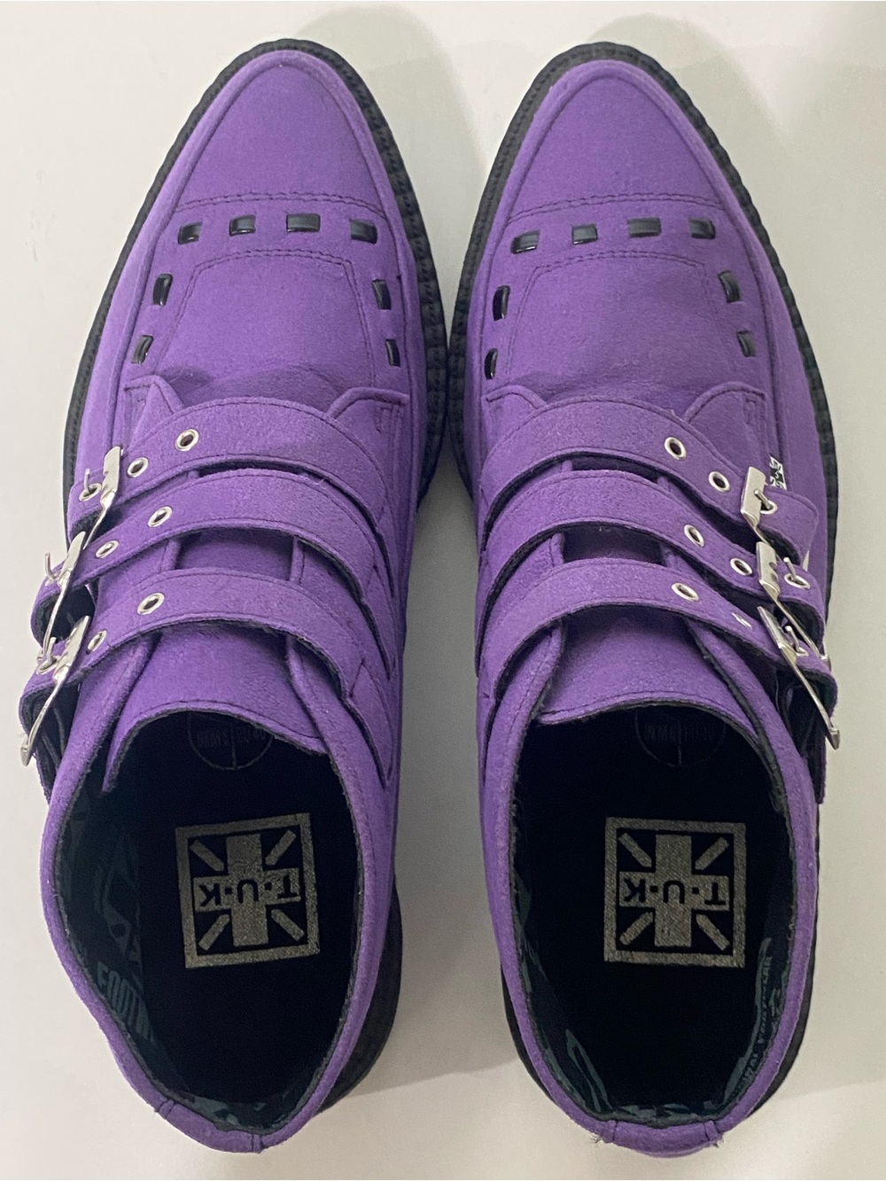 T.U.K. Purple Triple Buckle Pointed Creepers Men 7 Women 9 NWOT Goth Punk - Picture 5 of 12